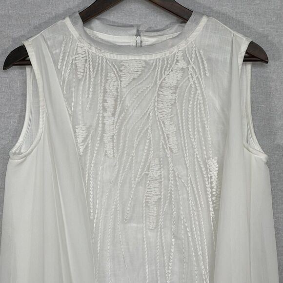 Unbranded Minimalist White Dress Women Size M Sleeveless Overlay Embroidered - Picture 2 of 16